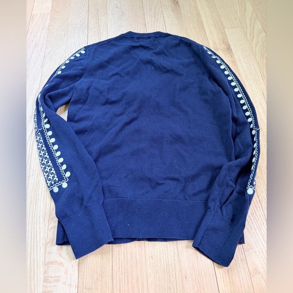 J.Crew Navy Embroidered Cardigan Size Small Button Front Sweater - Picture 5 of 5
